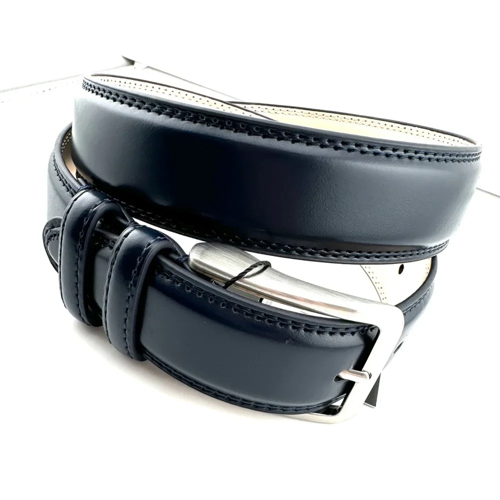 PX Clothing Leather Belt Stainless Steel Buckle Dark Navy Blue Men's Size 30 NWT